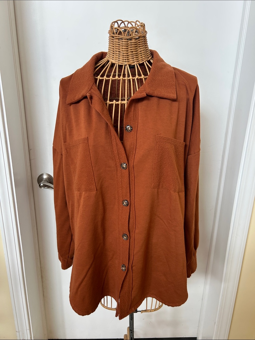 Women's Rust Button-Front Shirt Jacket - Classic Collar